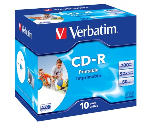 10 UNIDADES CD-ROM IMPRIMIBLES VERBATIM SUPERAZO WIDE PRINT SURFACE ID 52X 700MB 43325