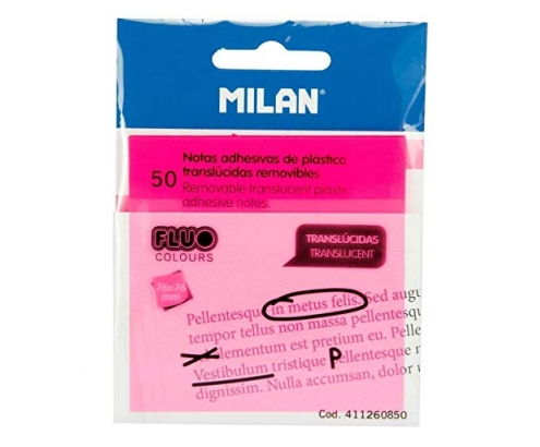 50 NOTAS ADHESIVAS REMOVIBLES MILÍN TRANSLÍšCIDAS ROSA FLUO 411260850