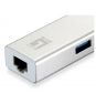 ADAPTADOR LEVEL ONE USB-C A GIGABIT ETHERNET RJ45 CON HUB USB 3.0 3 PUERTOS BLANCO USB-0504