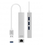 ADAPTADOR USB-C A ETHERNET GIGABIT NANOCABLE USB-C MACHO RJ45 HEMBRA 3XUSB 3.0 HEMBRA 15CM PLATA 10.03.0404