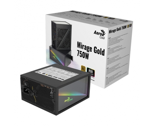 Aerocool MIRAGEGOLD750 Fuente Alimentación PC 750W RGB Infinity Mirror 80Plus Gold Condensadores Japoneses