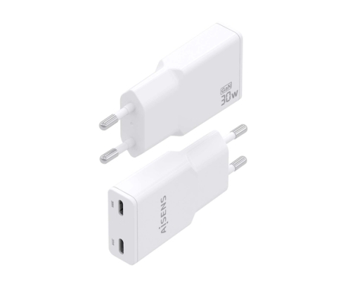 AISENS ASCH-30W2P048-W cargador de dispositivo móvil Cámara digital, MP3, MP4, Teléfono móvil, Navegante, Portátil, Consola de juegos portátil, 