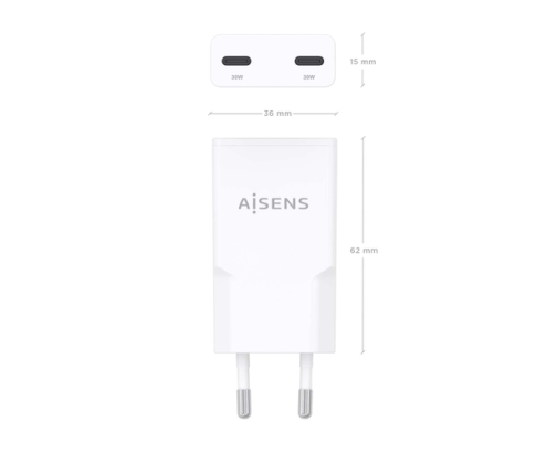 AISENS ASCH-30W2P048-W cargador de dispositivo móvil Cámara digital, MP3, MP4, Teléfono móvil, Navegante, Portátil, Consola de juegos portátil, 