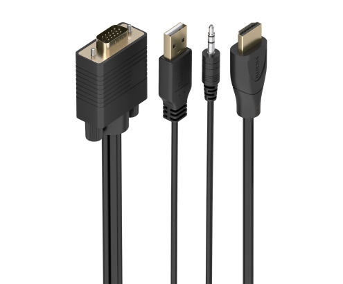 AISENS Cable Conversor HDMI a SVGA+Audio, HDMI A/M-SVGA/M+Jack 3.5/M+USB-A/M, Negro, 1.0m