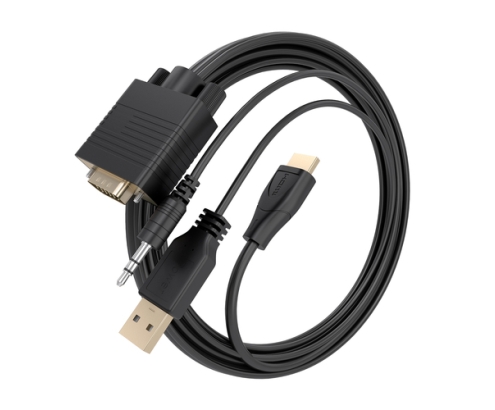 AISENS Cable Conversor HDMI a SVGA+Audio, HDMI A/M-SVGA/M+Jack 3.5/M+USB-A/M, Negro, 1.0m