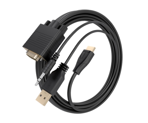 AISENS Cable Conversor HDMI a SVGA+Audio, HDMI A/M-SVGA/M+Jack 3.5/M+USB-A/M, Negro, 1.5m