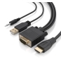 AISENS Cable Conversor HDMI a SVGA+Audio, HDMI A/M-SVGA/M+Jack 3.5/M+USB-A/M, Negro, 2.0m