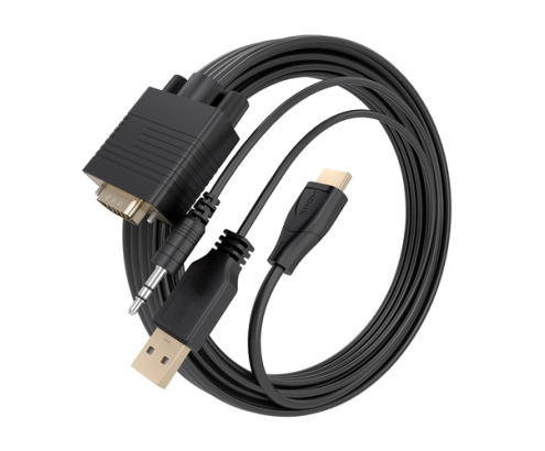 AISENS Cable Conversor HDMI a SVGA+Audio, HDMI A/M-SVGA/M+Jack 3.5/M+USB-A/M, Negro, 2.0m