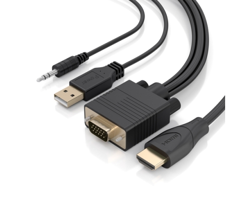 AISENS Cable Conversor HDMI a SVGA+Audio, HDMI A/M-SVGA/M+Jack 3.5/M+USB-A/M, Negro, 2.0m