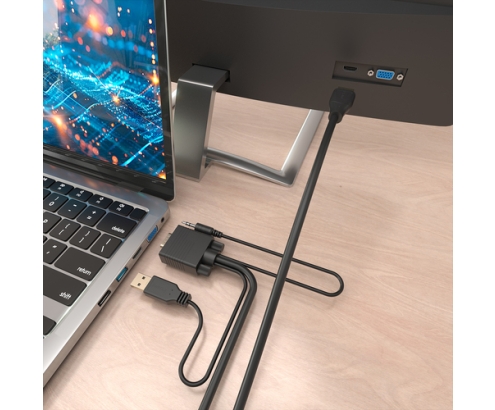 AISENS Cable Conversor SVGA+Audio a HDMI, SVGA/M+Jack 3.5/M+USB-A/M-HDMI A/M, Negro, 1.5m
