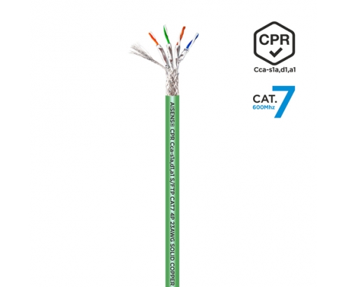 AISENS Cable de Red RJ45 LSZH CPR Cca CAT.7 600 MHZ S/FTP AWG23, Verde, 500 m