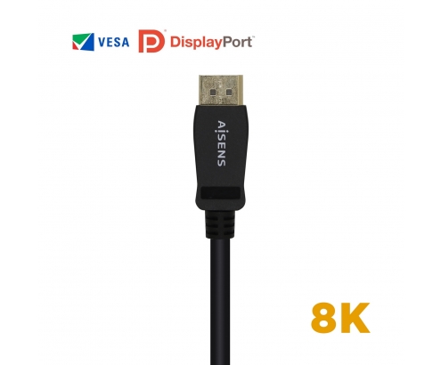 Aisens Cable Displayport certificado V1.4 8k 60hz macho a macho 0.5m negro 