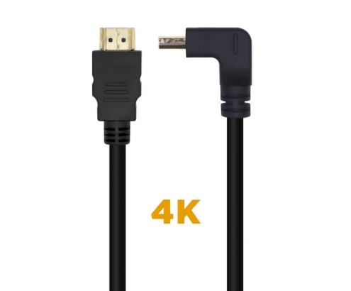 AISENS Cable HDMI V2.0 Acodado Premium Alta Velocidad / HEC 4K@60Hz 18Gbps, A/M-A/M, Negro, 1.0m