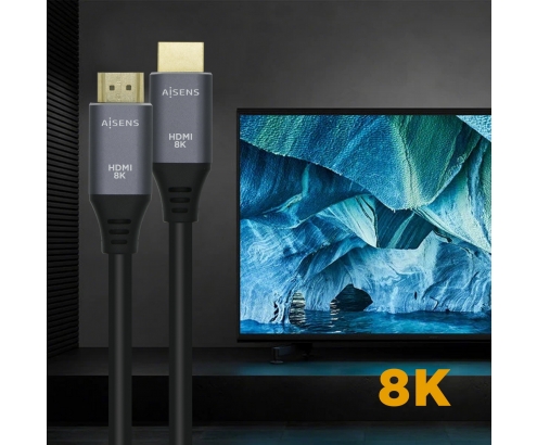 AISENS Cable HDMI V2.1 Ultra Alta Velocidad / HEC 8k@60Hz 48Gbps, A/M-A/M, 1 m Gris/Negro