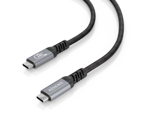 AISENS Cable USB4 Gen3x2 Aluminio 40Gbps 8K@60Hz 5A 48V 240W E-Mark, Tipo USB-C/M-USB-C/M, Negro, 1.0m