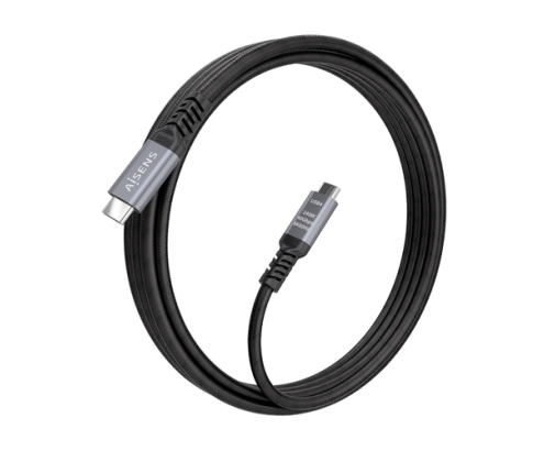 AISENS Cable USB4 Gen3x2 Aluminio 40Gbps 8K@60Hz 5A 48V 240W E-Mark, Tipo USB-C/M-USB-C/M, Negro, 2.0m
