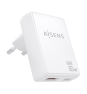 AISENS Cargador De Pared GaN Ultra Delgado 30W, 1xUSB-C PD3.0 QC4.0, 1xUSB-A QC3.0, Blanco
