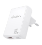 AISENS Cargador De Pared GaN Ultra Delgado 30W, 1xUSB-C PD3.0 QC4.0, 1xUSB-A QC3.0, Blanco