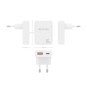 AISENS Cargador De Pared GaN Ultra Delgado 30W, 1xUSB-C PD3.0 QC4.0, 1xUSB-A QC3.0, Blanco