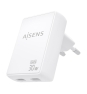 AISENS Cargador De Pared GaN Ultra Delgado 30W, 2xUSB-C PD3.0 QC4.0, Blanco