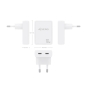 AISENS Cargador De Pared GaN Ultra Delgado 30W, 2xUSB-C PD3.0 QC4.0, Blanco