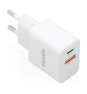 AISENS Cargador GaN 20W, 1xUSB-C PD3.0, 1xUSB-A QC3.0, Blanco