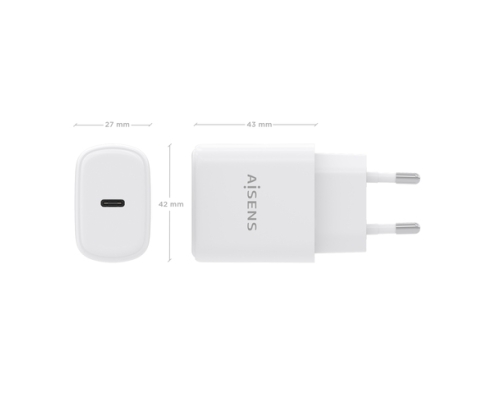 AISENS Cargador GaN 30W, 1xUSB-C PD3.0, Blanco