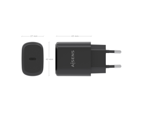 AISENS Cargador GaN 30W, 1xUSB-C PD3.0, Negro