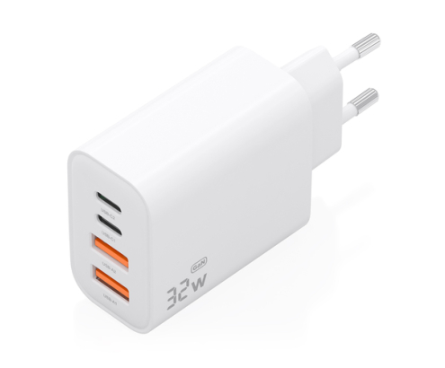 AISENS Cargador GaN 32W, 2xUSB-C PD3.0, 2xUSB-A, Blanco