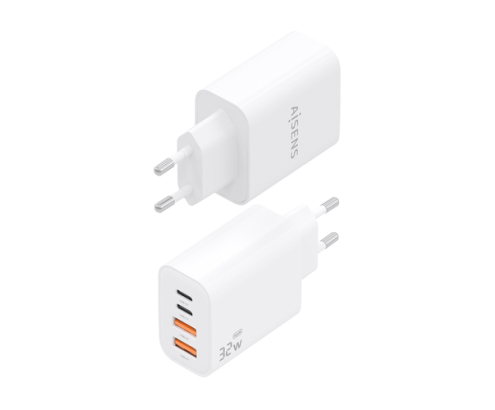 AISENS Cargador GaN 32W, 2xUSB-C PD3.0, 2xUSB-A, Blanco