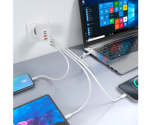 AISENS Cargador GaN 32W, 2xUSB-C PD3.0, 2xUSB-A, Blanco