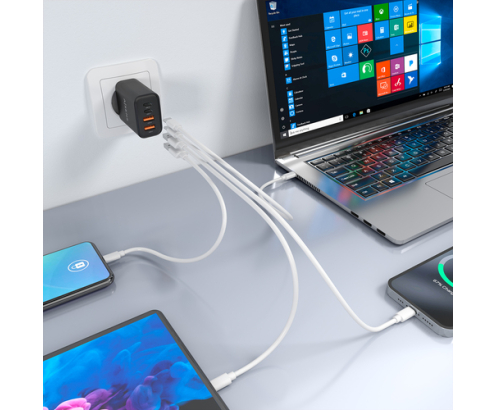AISENS Cargador GaN 32W, 2xUSB-C PD3.0, 2xUSB-A, Negro
