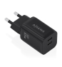 AISENS Cargador GaN 65W, 2xUSB-C PD3.0 QC4.0, Negro