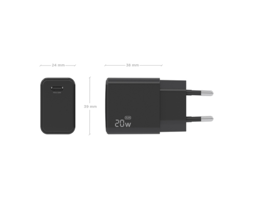 AISENS Cargador GaN USB-C PD3.0 1xUSB-C 20W, Negro