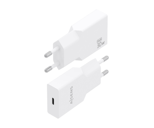 AISENS Cargador Ultra Delgado GaN 30W, 1xUSB-C PD3.0, Blanco