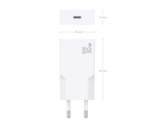 AISENS Cargador Ultra Delgado GaN 30W, 1xUSB-C PD3.0, Blanco