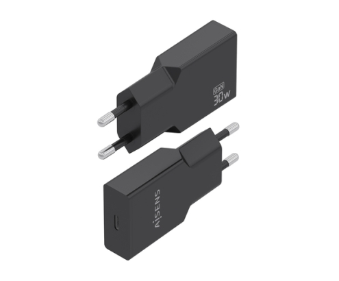 AISENS Cargador Ultra Delgado GaN 30W, 1xUSB-C PD3.0, Negro