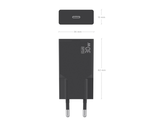 AISENS Cargador Ultra Delgado GaN 30W, 1xUSB-C PD3.0, Negro