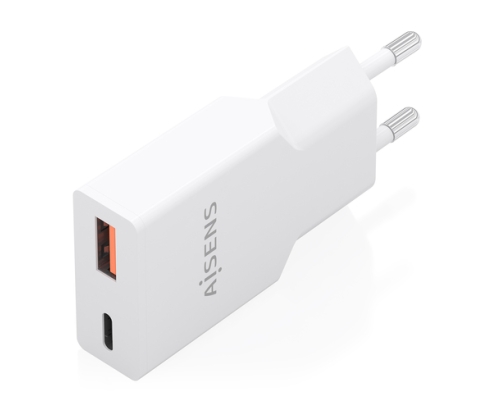 AISENS Cargador Ultra Delgado GaN 30W, 1xUSB-C PD3.0 QC4.0, 1xUSB-A QC3.0, Blanco