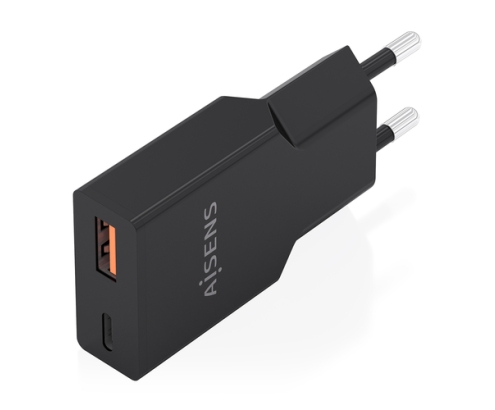 AISENS Cargador Ultra Delgado GaN 30W, 1xUSB-C PD3.0 QC4.0, 1xUSB-A QC3.0, Negro