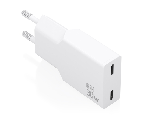 AISENS Cargador Ultra Delgado GaN 30W, 2xUSB-C PD3.0, Blanco