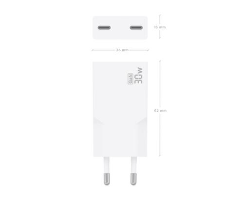 AISENS Cargador Ultra Delgado GaN 30W, 2xUSB-C PD3.0, Blanco