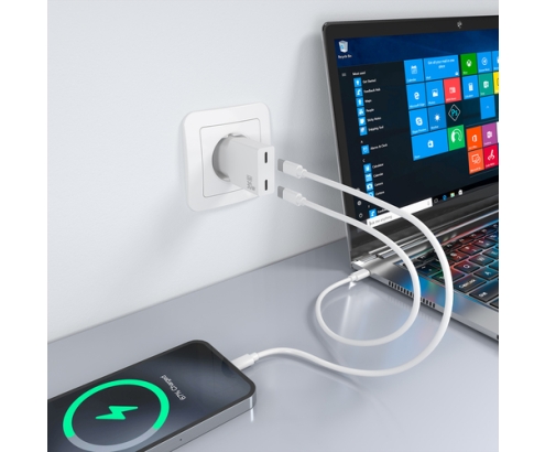 AISENS Cargador Ultra Delgado GaN 30W, 2xUSB-C PD3.0, Blanco