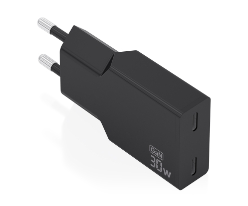 AISENS Cargador Ultra Delgado GaN 30W, 2xUSB-C PD3.0, Negro
