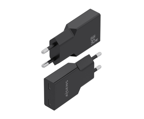 AISENS Cargador Ultra Delgado GaN 30W, 2xUSB-C PD3.0, Negro