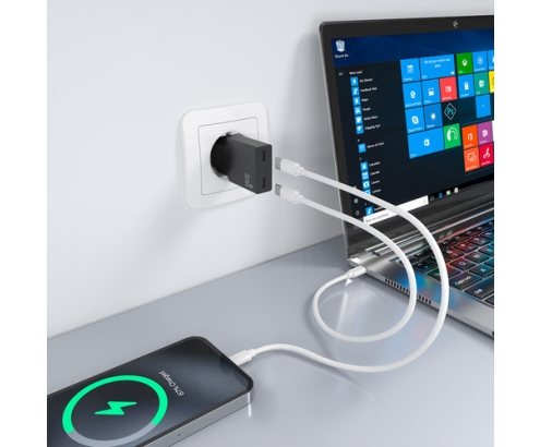 AISENS Cargador Ultra Delgado GaN 30W, 2xUSB-C PD3.0, Negro