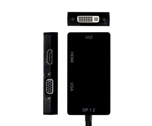 AISENS Conversor DisplayPort V1.2 A VGA/DVI/HDMI, DP 1.2/M-VGA/H-DVI/H-HDMI/H 4K, Negro, 15cm