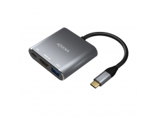 AISENS Conversor USB-C a HDMI/USB-C/Tipo A USB 3.0, 3 en 1, Gris, 15cm