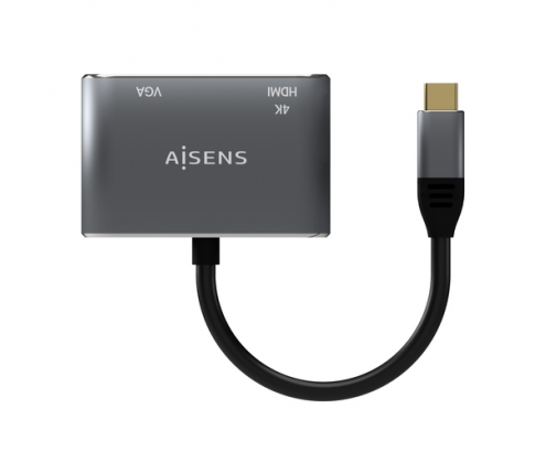 AISENS Conversor USB-C a VGA/HDMI 4K, USB-C/M-VGA/H-HDMI/H, Gris, 15CM