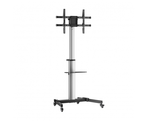 AISENS Floor Stand with Wheel, DVD Tray for Monitor/TV 50Kg from 37-86, Black-Silver